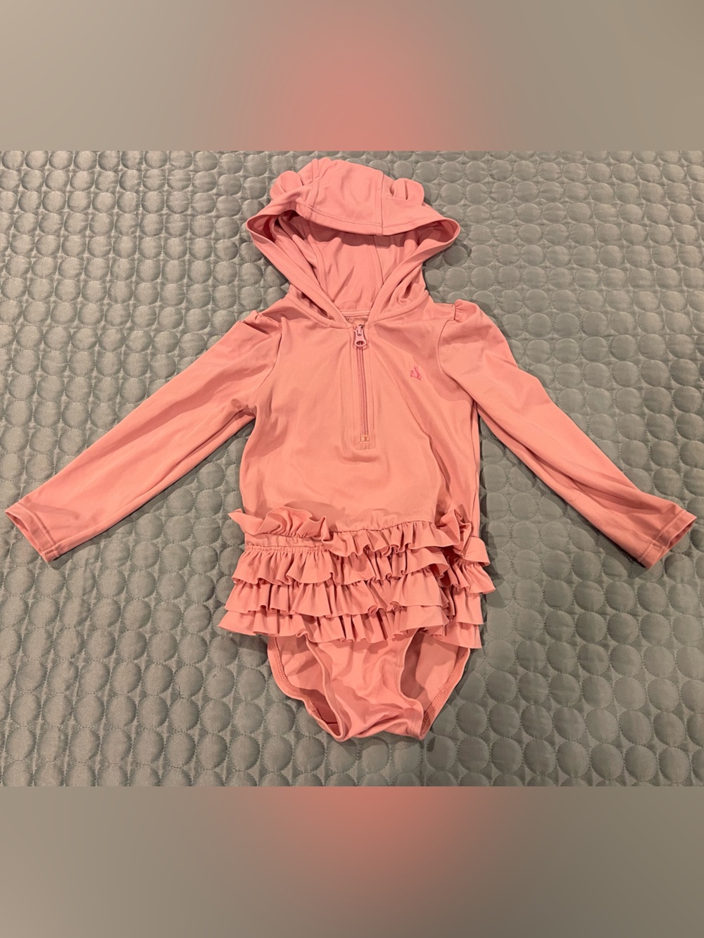 GAP Soft Pink Long-Sleeve Ruffle Hooded Bear One-Piece Swimsuit 18-24 Months